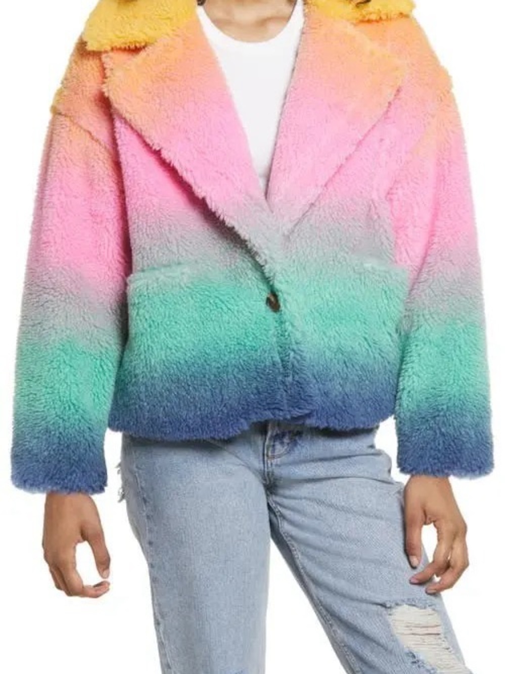 BlankNYC Rainbow Ombre Faux Fur Teddy Jacket Women’s XS Great Condition